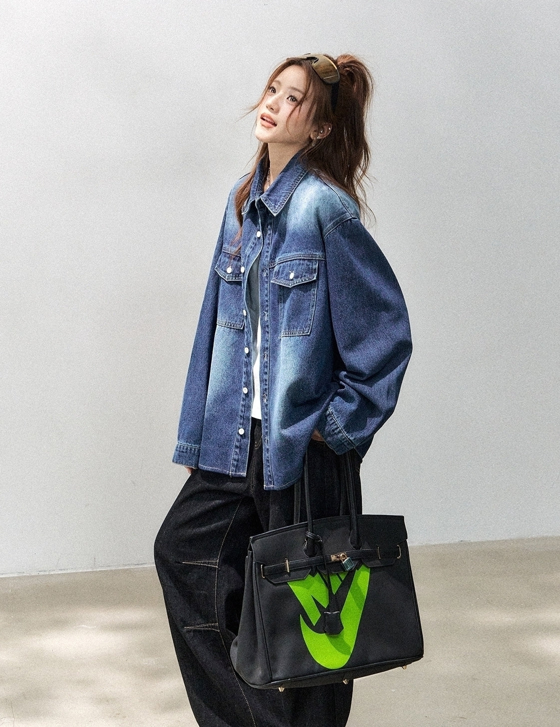 Vintage Washed Blue Denim Shirt Jacket