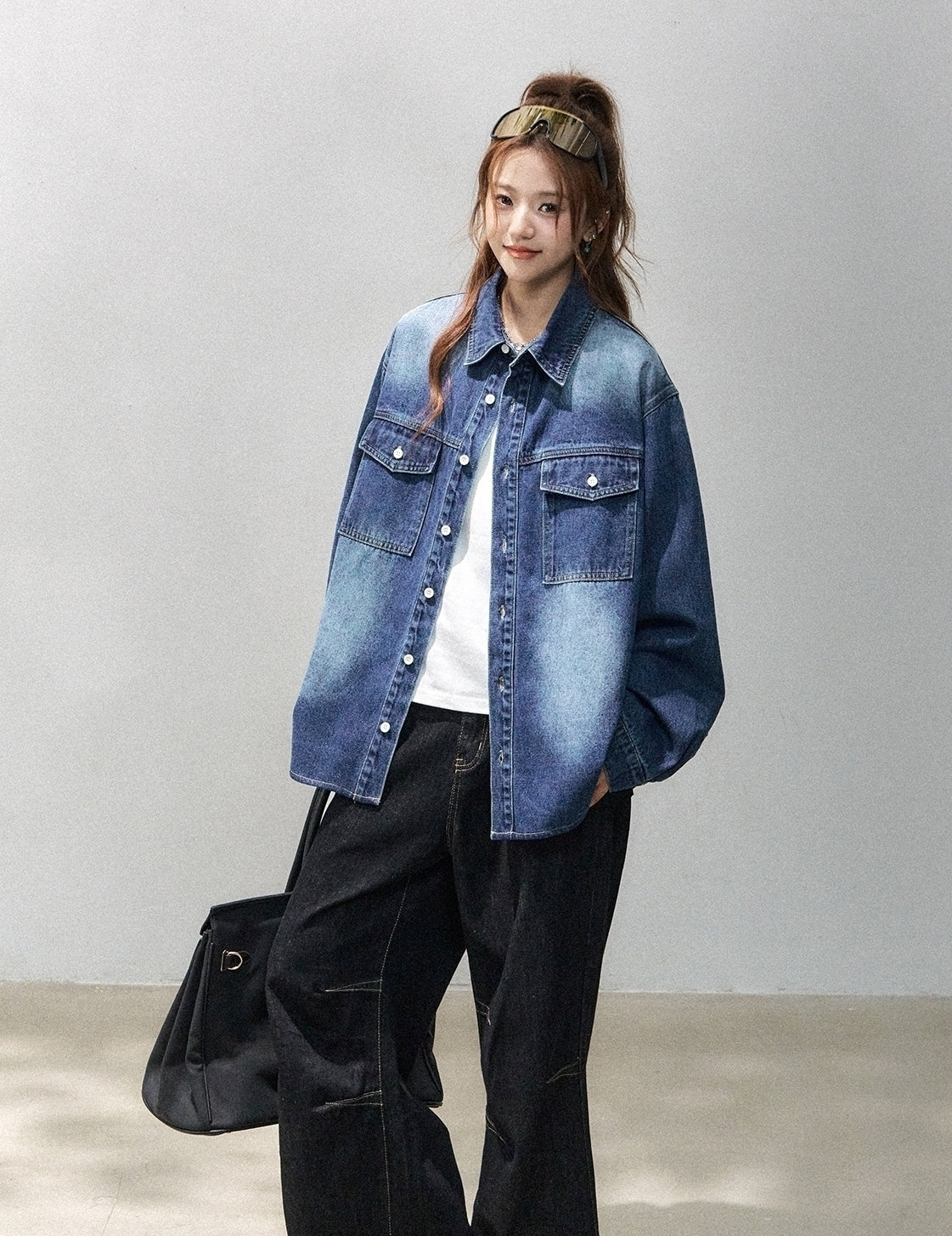 Vintage Washed Blue Denim Shirt Jacket