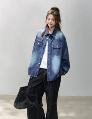 Vintage Washed Blue Denim Shirt Jacket