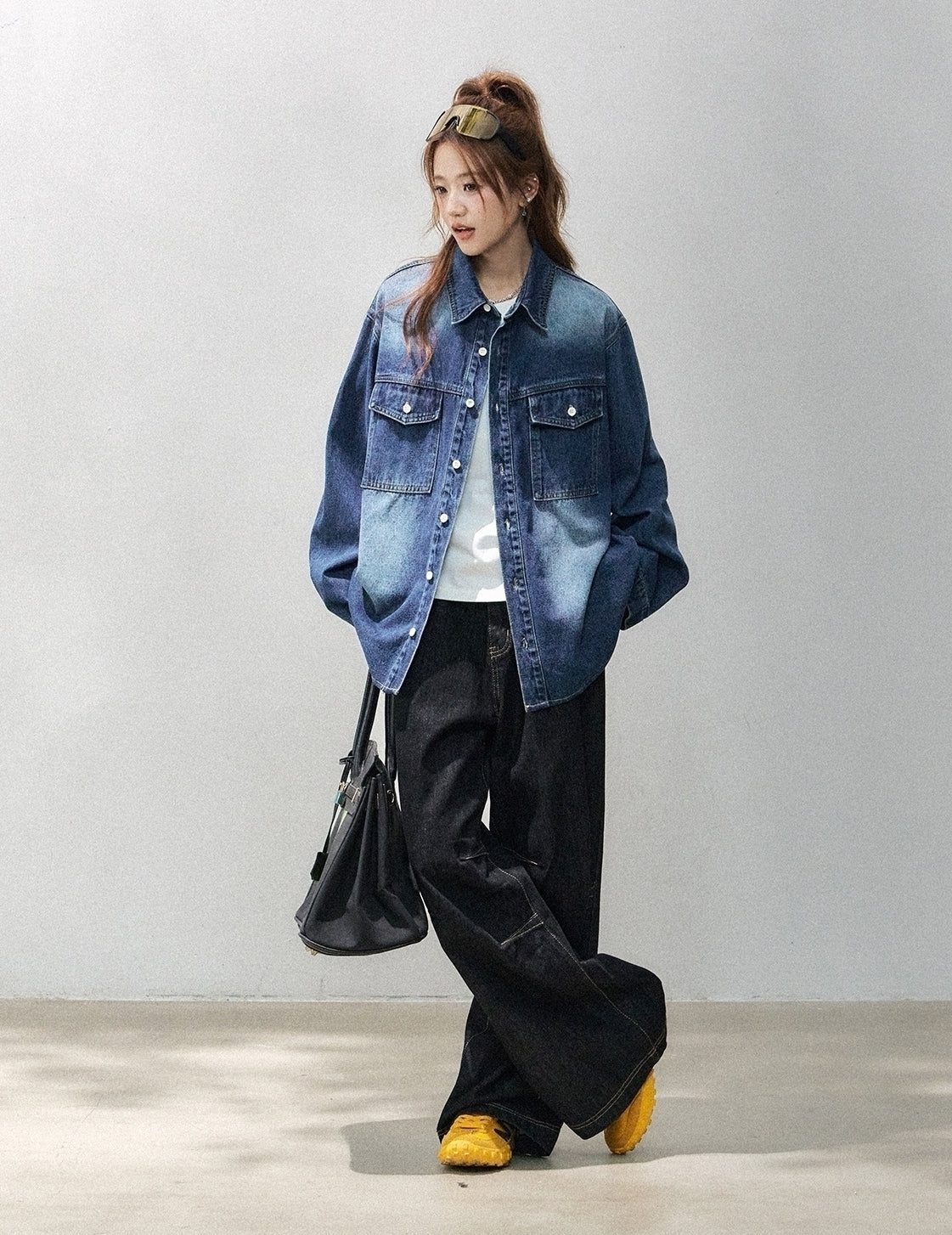 Vintage Washed Blue Denim Shirt Jacket