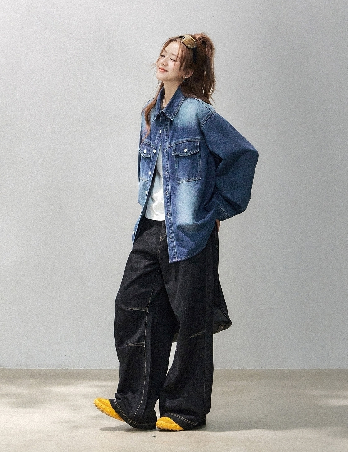 Vintage Washed Blue Denim Shirt Jacket