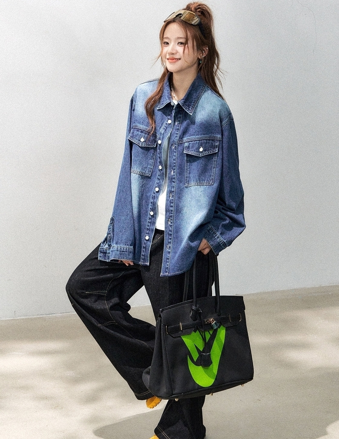 Vintage Washed Blue Denim Shirt Jacket
