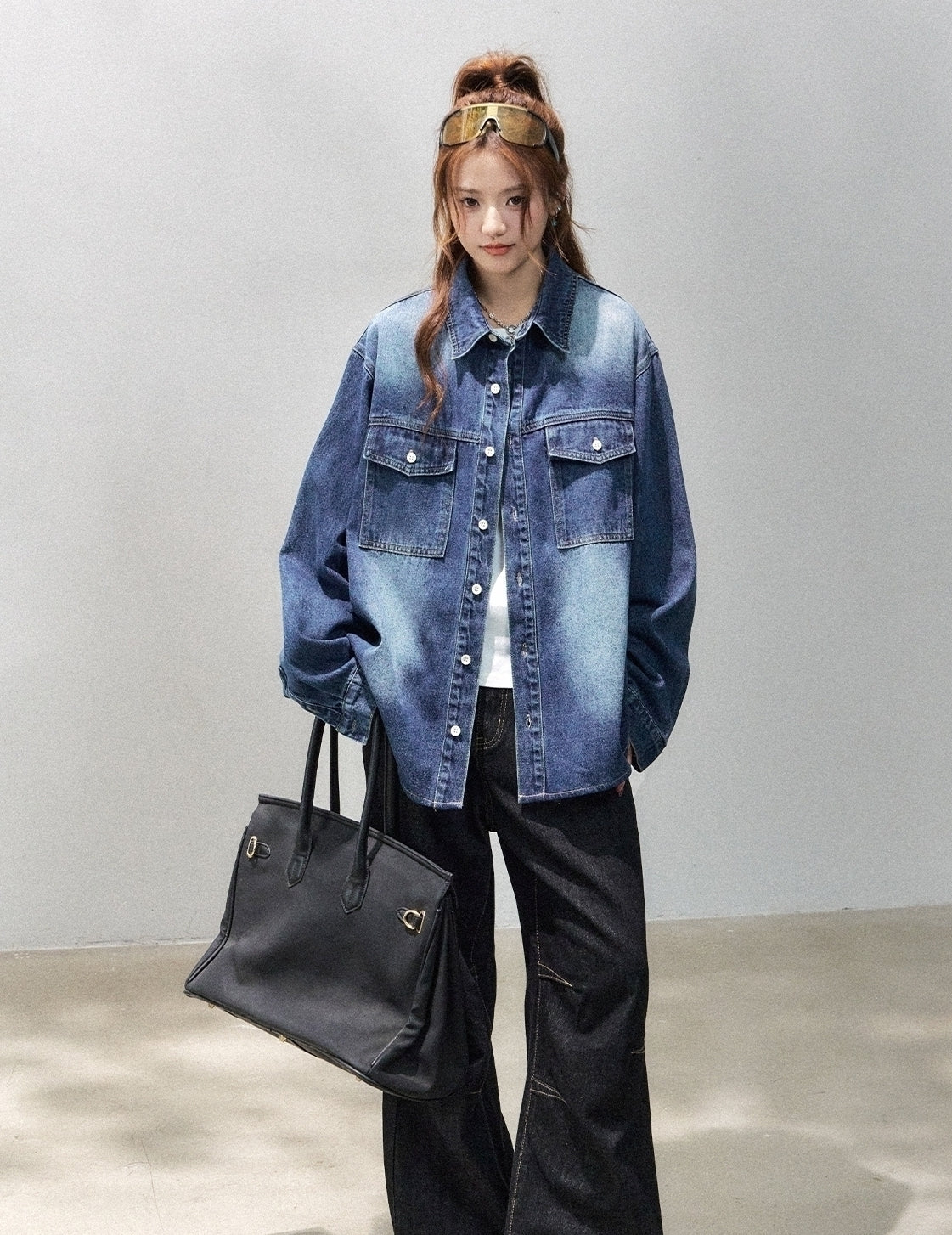 Vintage Washed Blue Denim Shirt Jacket