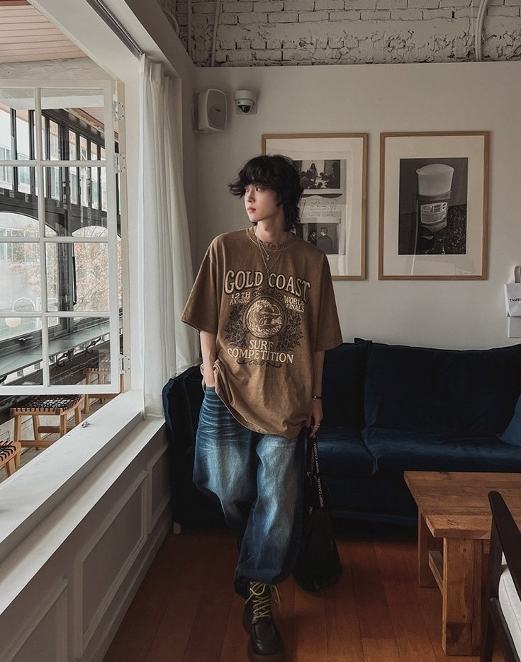 Vintage Washed Graphic Tee Casual Loose Fit