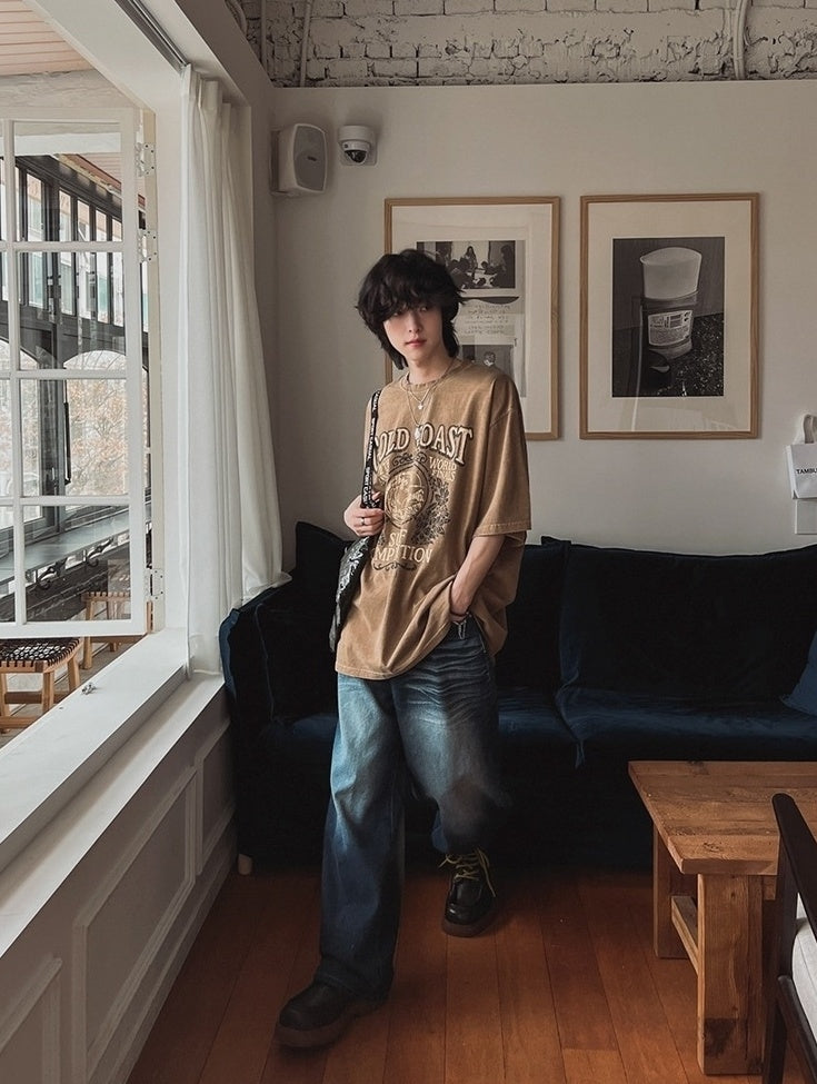 Vintage Washed Graphic Tee Casual Loose Fit