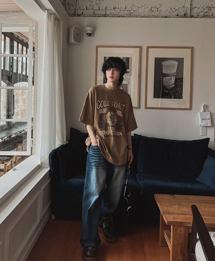 Vintage Washed Graphic Tee Casual Loose Fit
