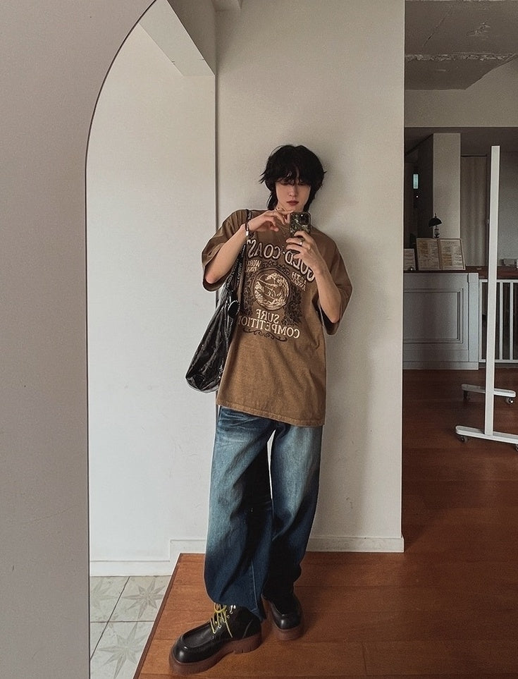 Vintage Washed Graphic Tee Casual Loose Fit