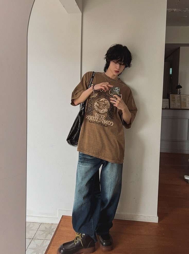 Vintage Washed Graphic Tee Casual Loose Fit