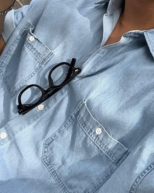 Vintage Washed Denim Casual Short Sleeve Shirt
