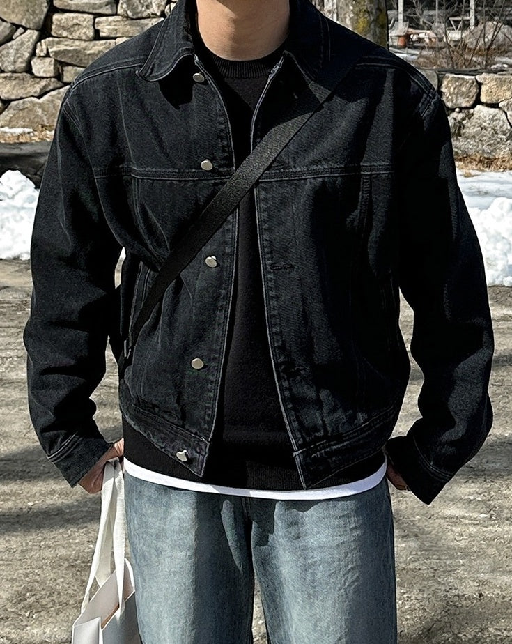 Vintage Washed Denim Jacket Retro Style