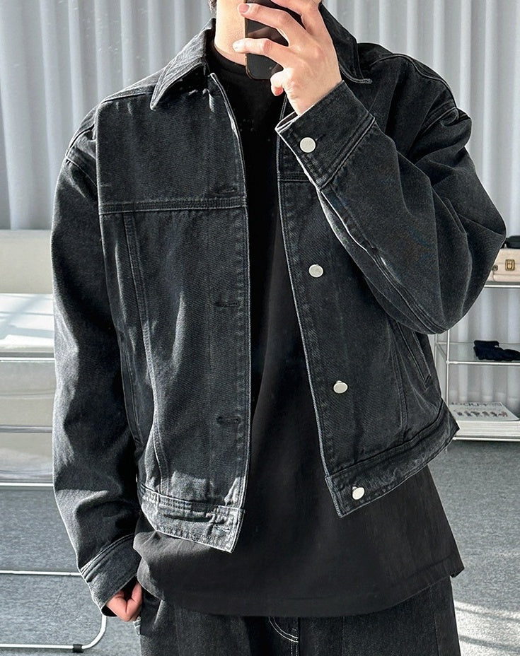 Vintage Washed Denim Jacket Retro Style