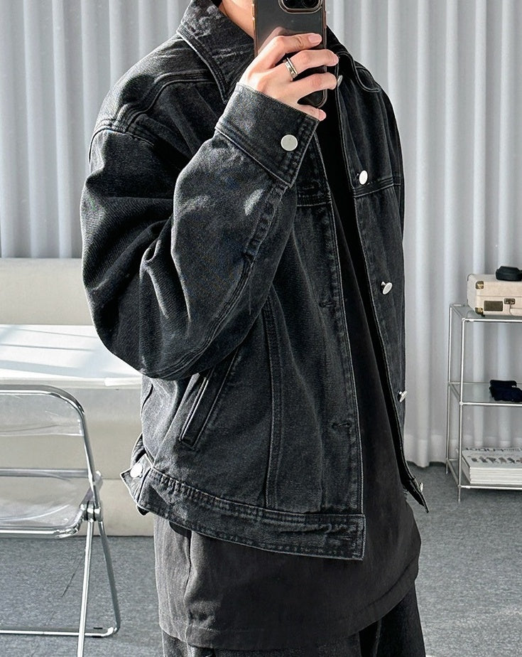 Vintage Washed Denim Jacket Retro Style