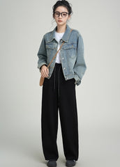 Vintage Washed Denim Jacket With Polo Collar