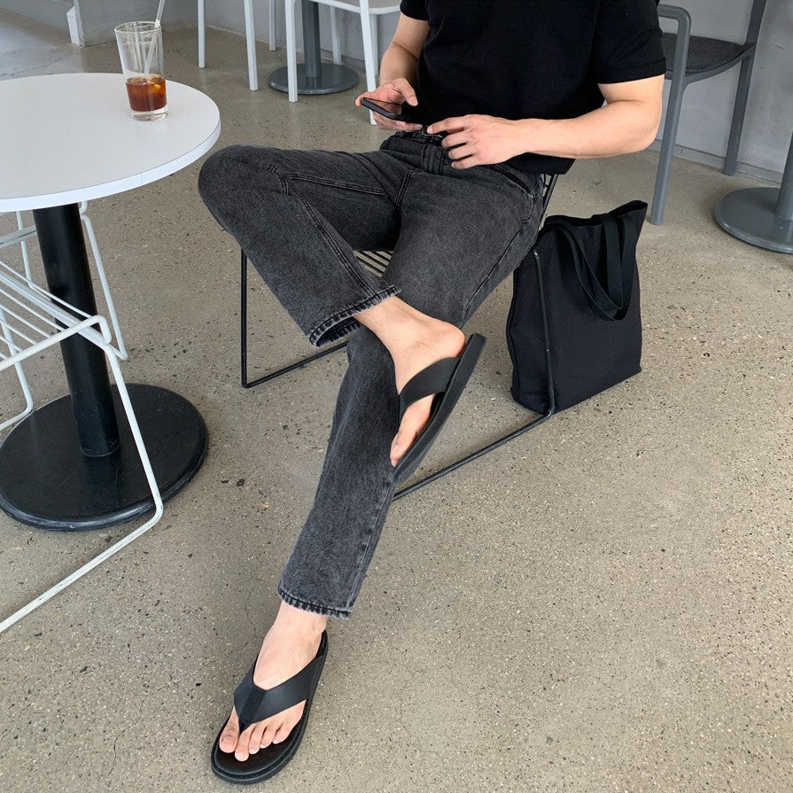 Vintage Washed Denim Relaxed Straight Casual Trousers
