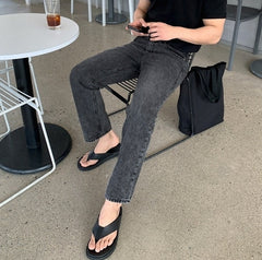 Vintage Washed Denim Relaxed Straight Casual Trousers
