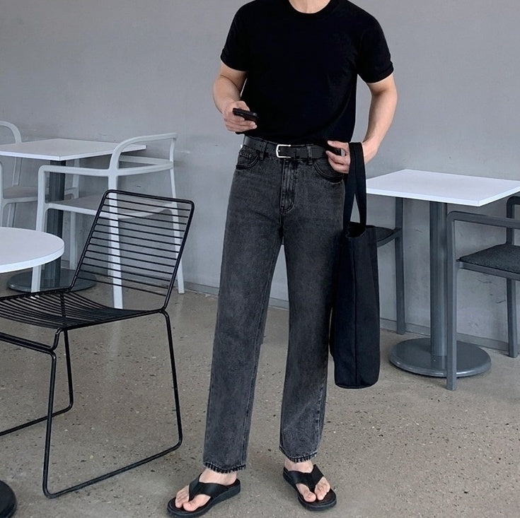 Vintage Washed Denim Relaxed Straight Casual Trousers
