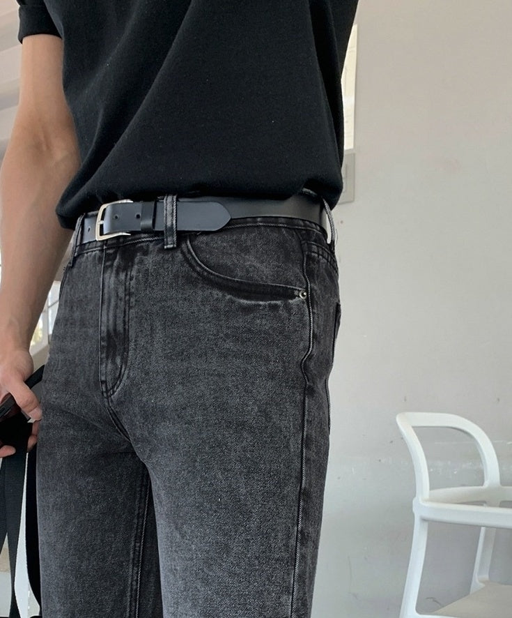 Vintage Washed Denim Relaxed Straight Casual Trousers