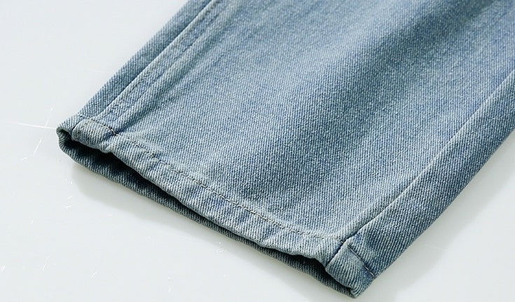 Vintage Washed Denim Relaxed Straight Casual Trousers
