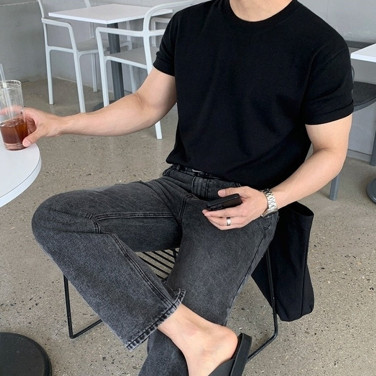 Vintage Washed Denim Relaxed Straight Casual Trousers