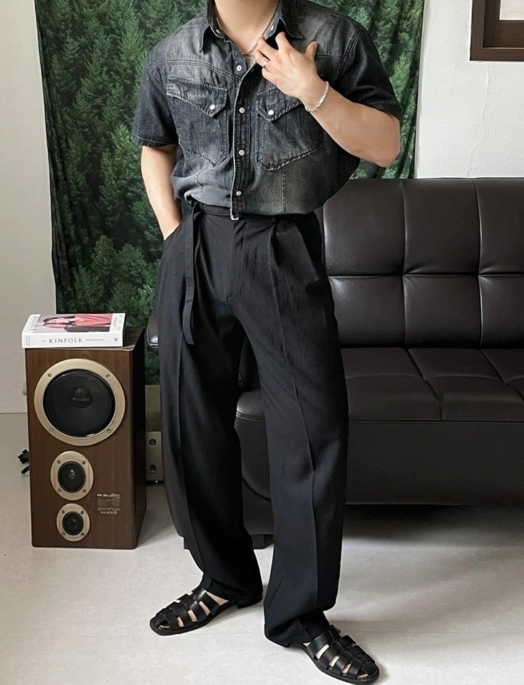 Vintage Washed Denim Short Sleeve Casual Shirt