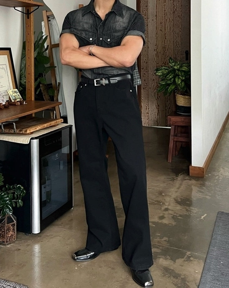 Vintage Washed Denim Short Sleeve Casual Shirt