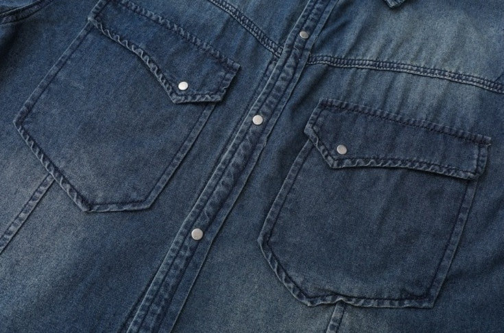 Vintage Washed Denim Short Sleeve Casual Shirt