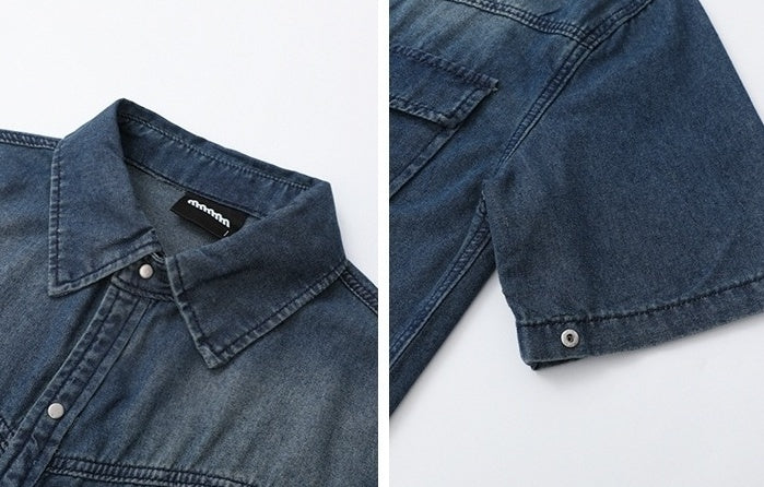 Vintage Washed Denim Short Sleeve Casual Shirt