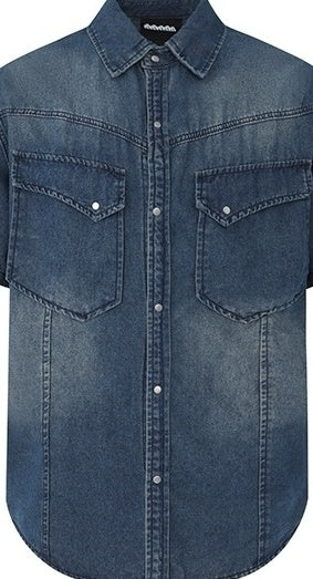 Vintage Washed Denim Short Sleeve Casual Shirt