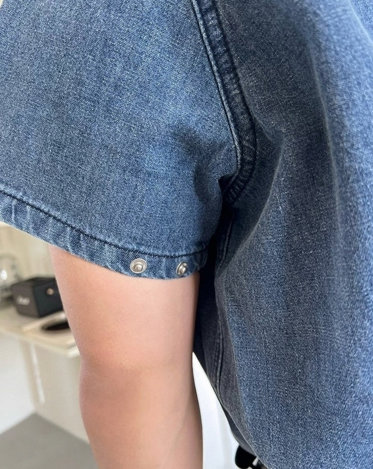 Vintage Washed Denim Short Sleeve Casual Shirt