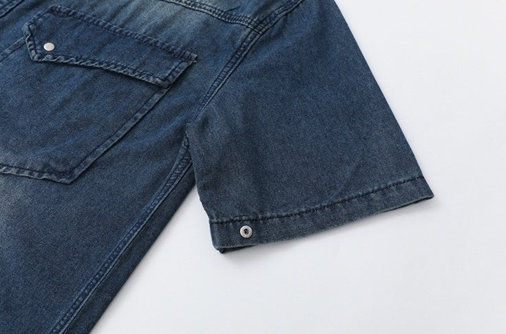 Vintage Washed Denim Short Sleeve Casual Shirt