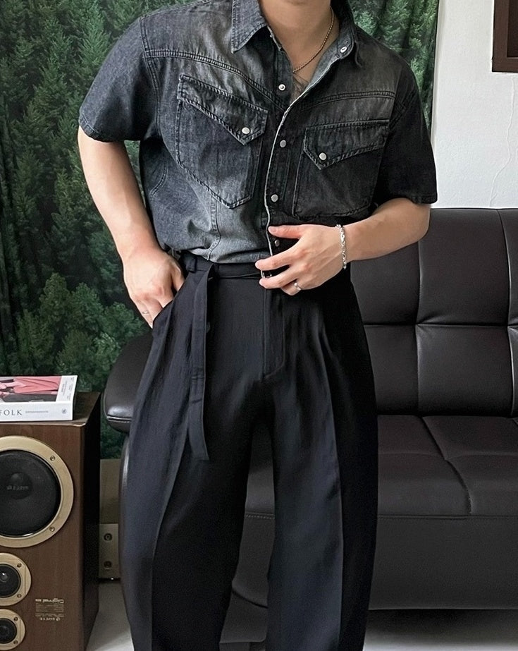Vintage Washed Denim Short Sleeve Casual Shirt