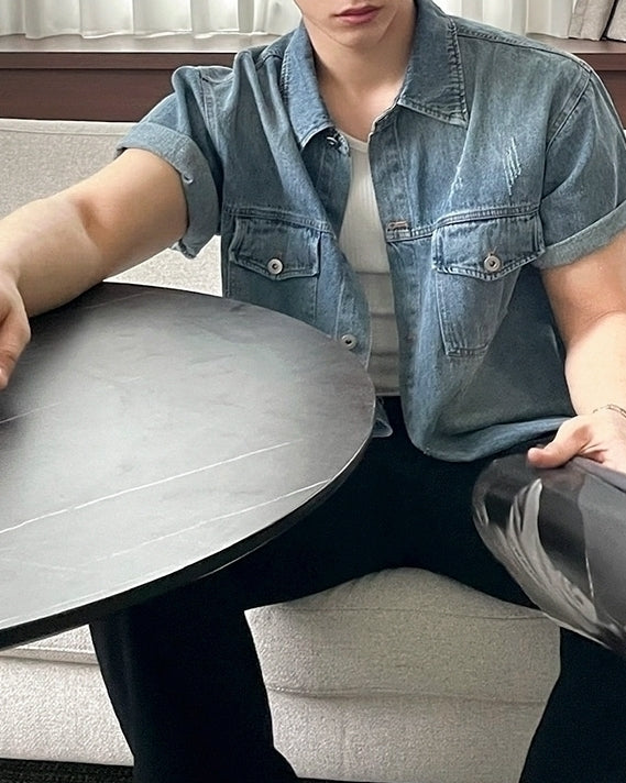 Vintage Washed Denim Short Sleeve Casual Shirt