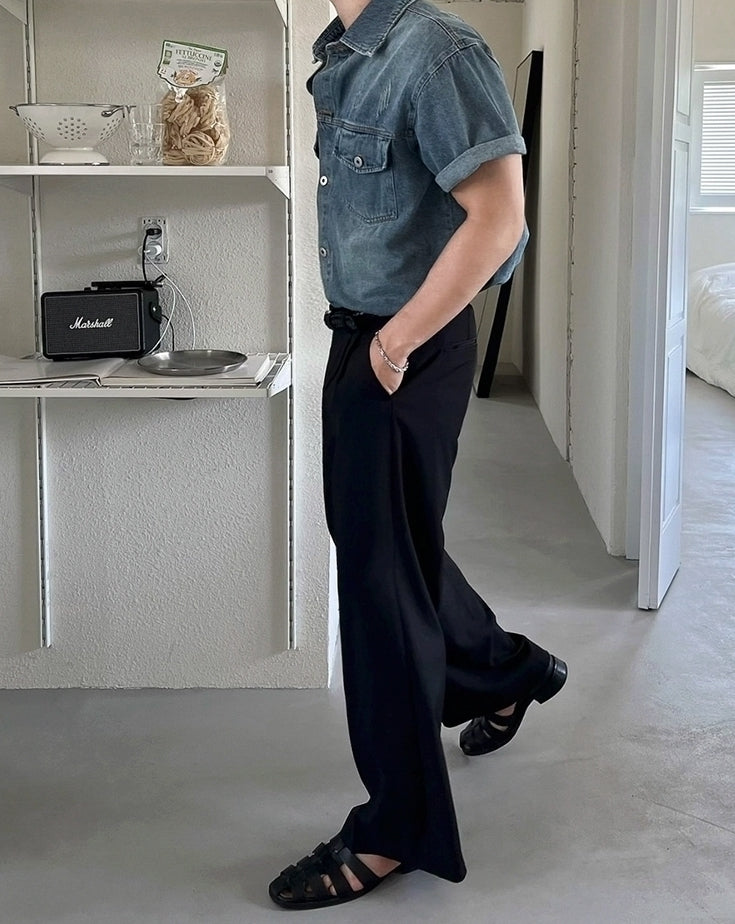 Vintage Washed Denim Short Sleeve Casual Shirt