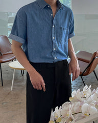 Vintage Washed Denim Short Sleeve Shirt
