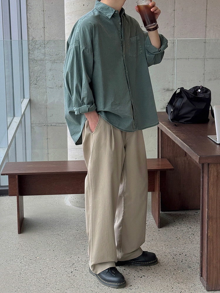 Vintage Washed Long Sleeve Casual Shirt