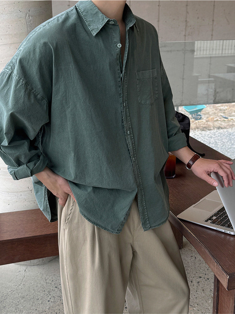 Vintage Washed Long Sleeve Casual Shirt