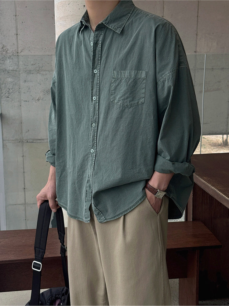 Vintage Washed Long Sleeve Casual Shirt