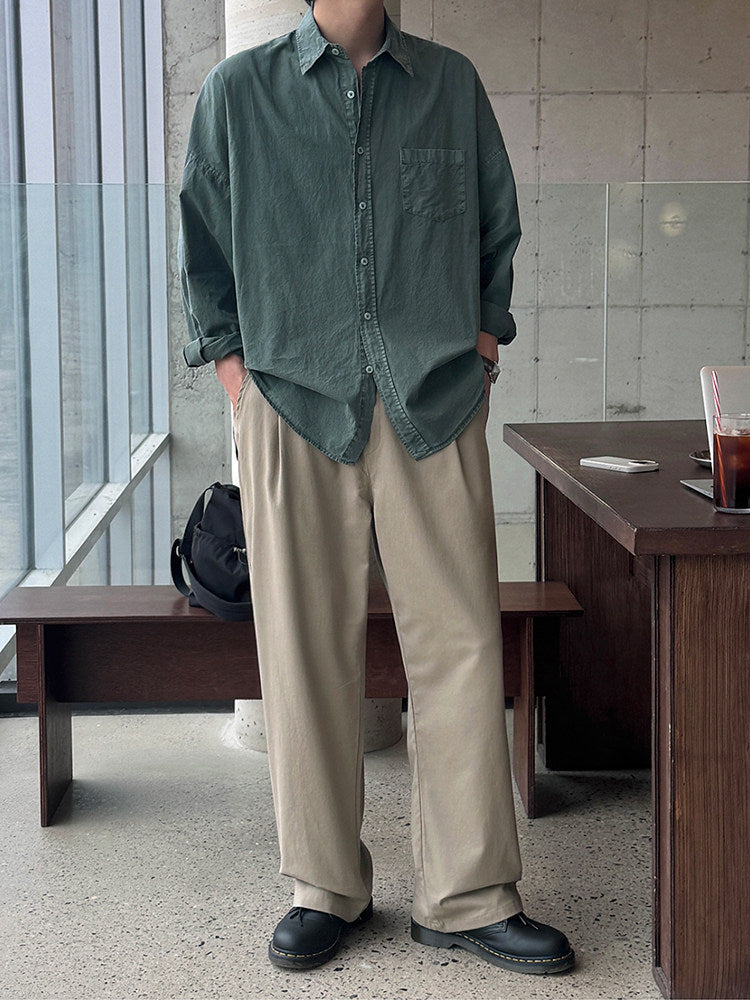 Vintage Washed Long Sleeve Casual Shirt