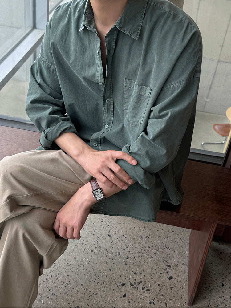 Vintage Washed Long Sleeve Casual Shirt