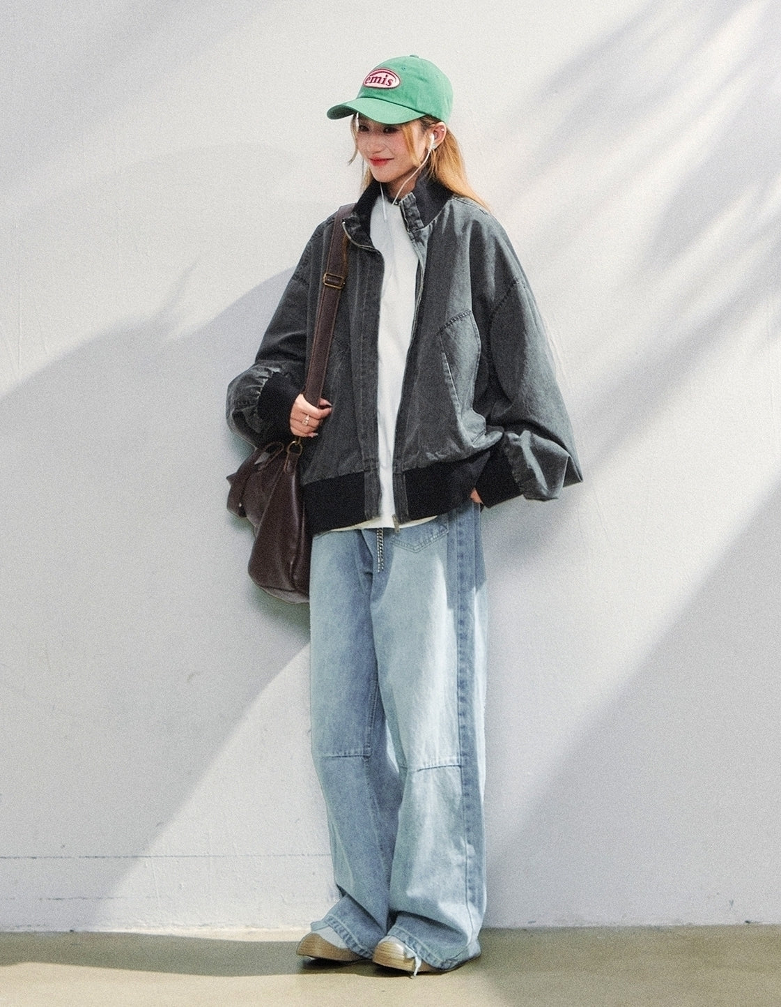 Vintage Washed Loose Fit Stand Collar Jacket