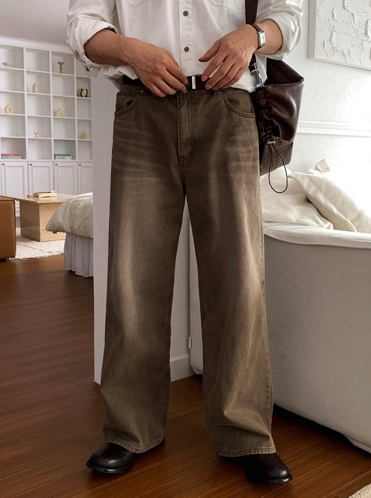Vintage Washed Loose Fit Straight Leg Denim Pants