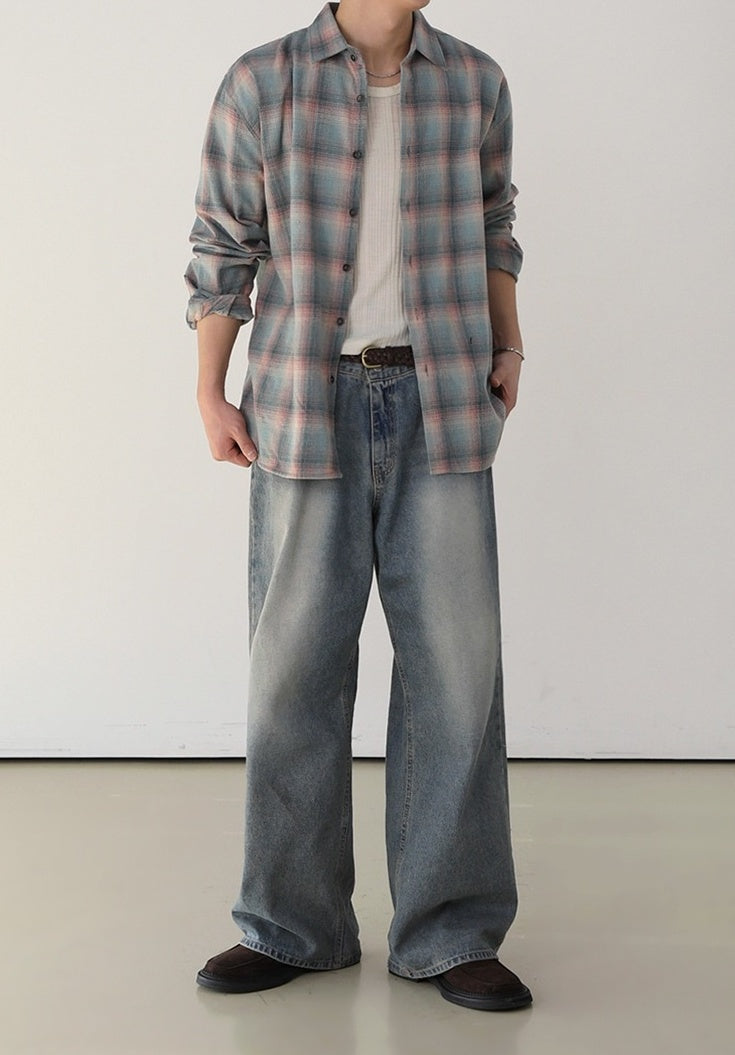 Vintage Washed Loose Straight Jeans