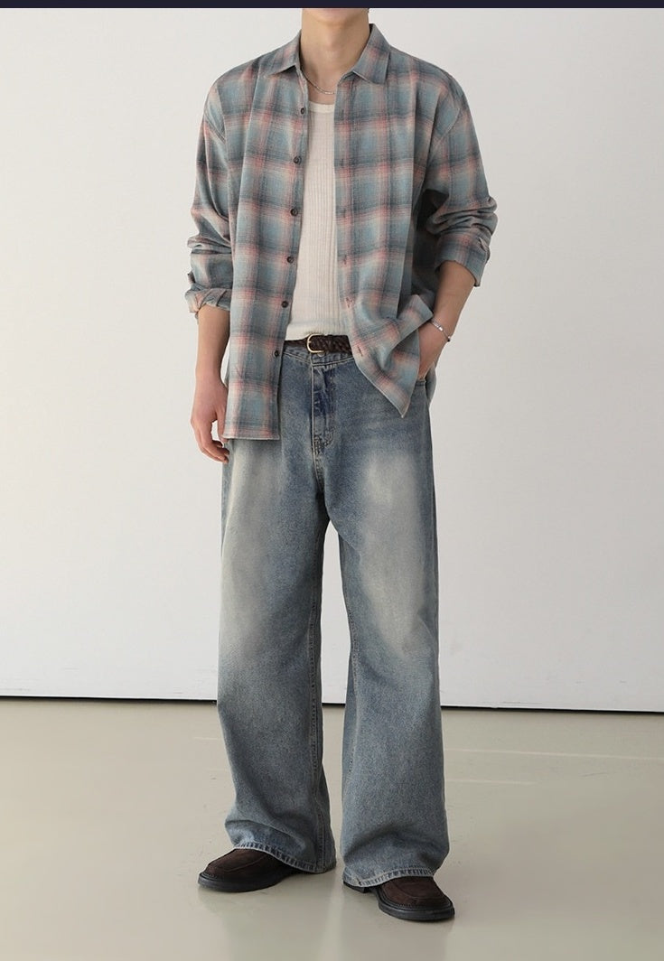 Vintage Washed Loose Straight Jeans
