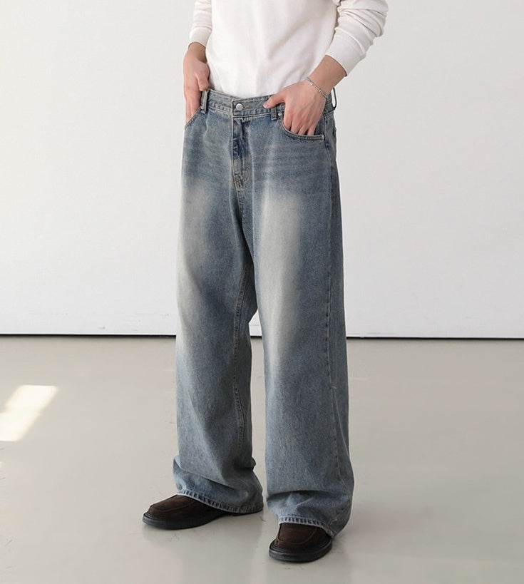 Vintage Washed Loose Straight Jeans