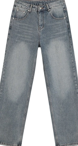 Vintage Washed Loose Straight Jeans