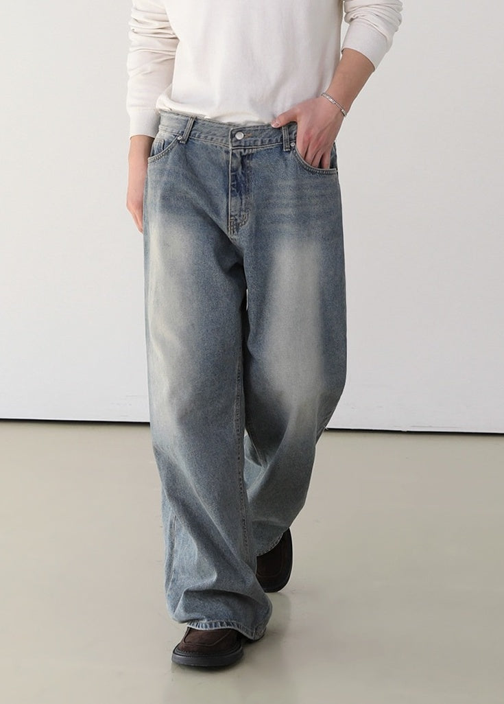 Vintage Washed Loose Straight Jeans