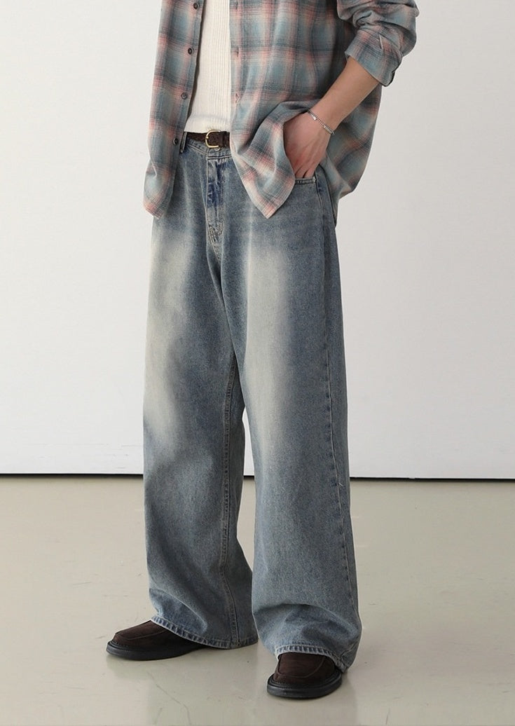 Vintage Washed Loose Straight Jeans