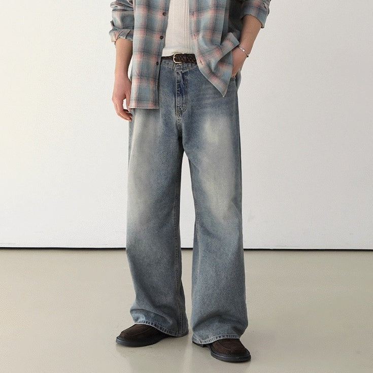 Vintage Washed Loose Straight Jeans