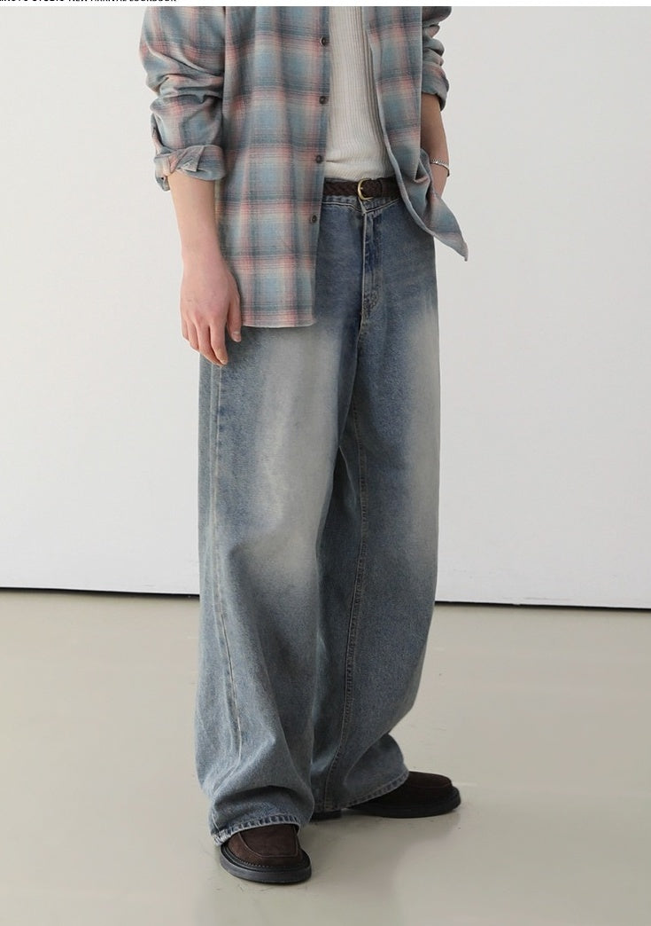 Vintage Washed Loose Straight Jeans
