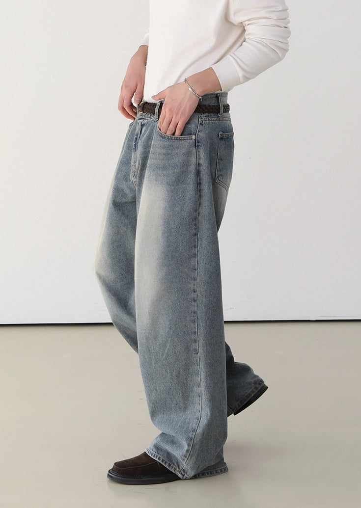 Vintage Washed Loose Straight Jeans